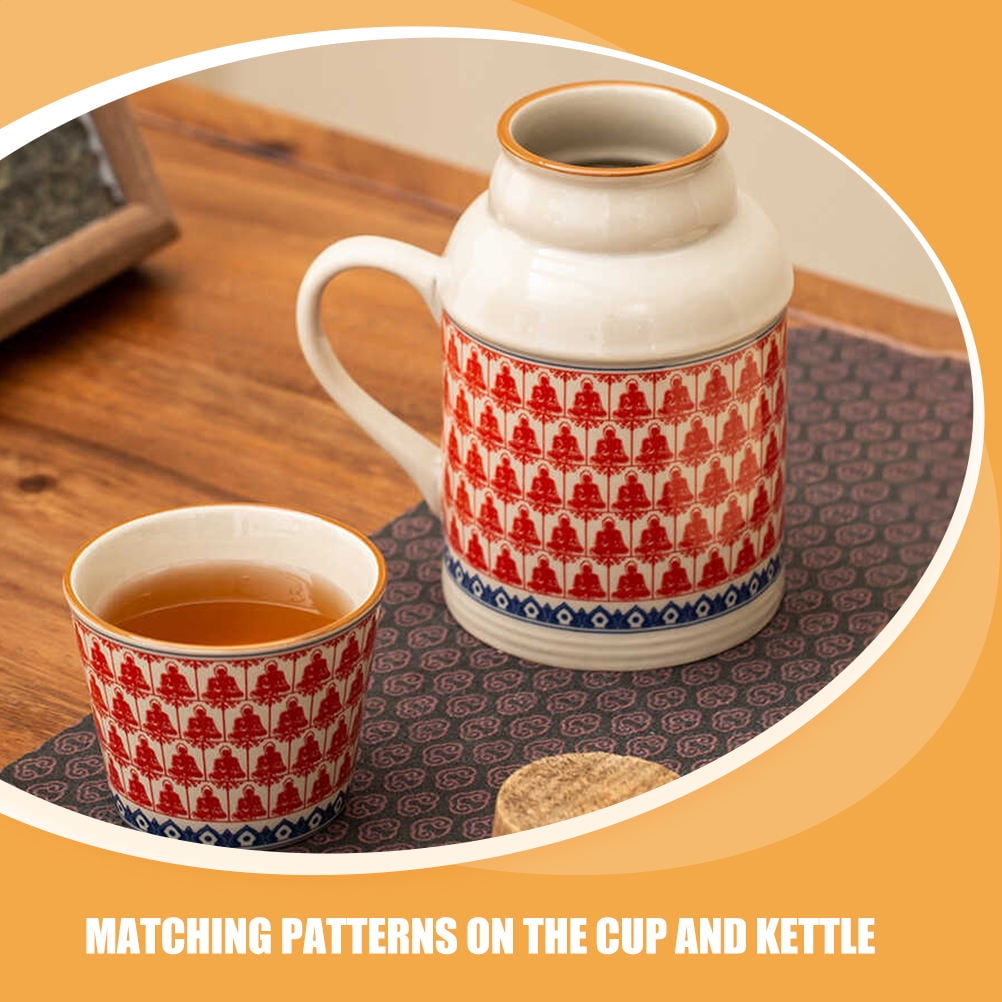 HONMEET Red Ceramic Clay Tea Pitcher and Cup Set with Handle, Stylish Household Tea Ware, 1 Set for Serving