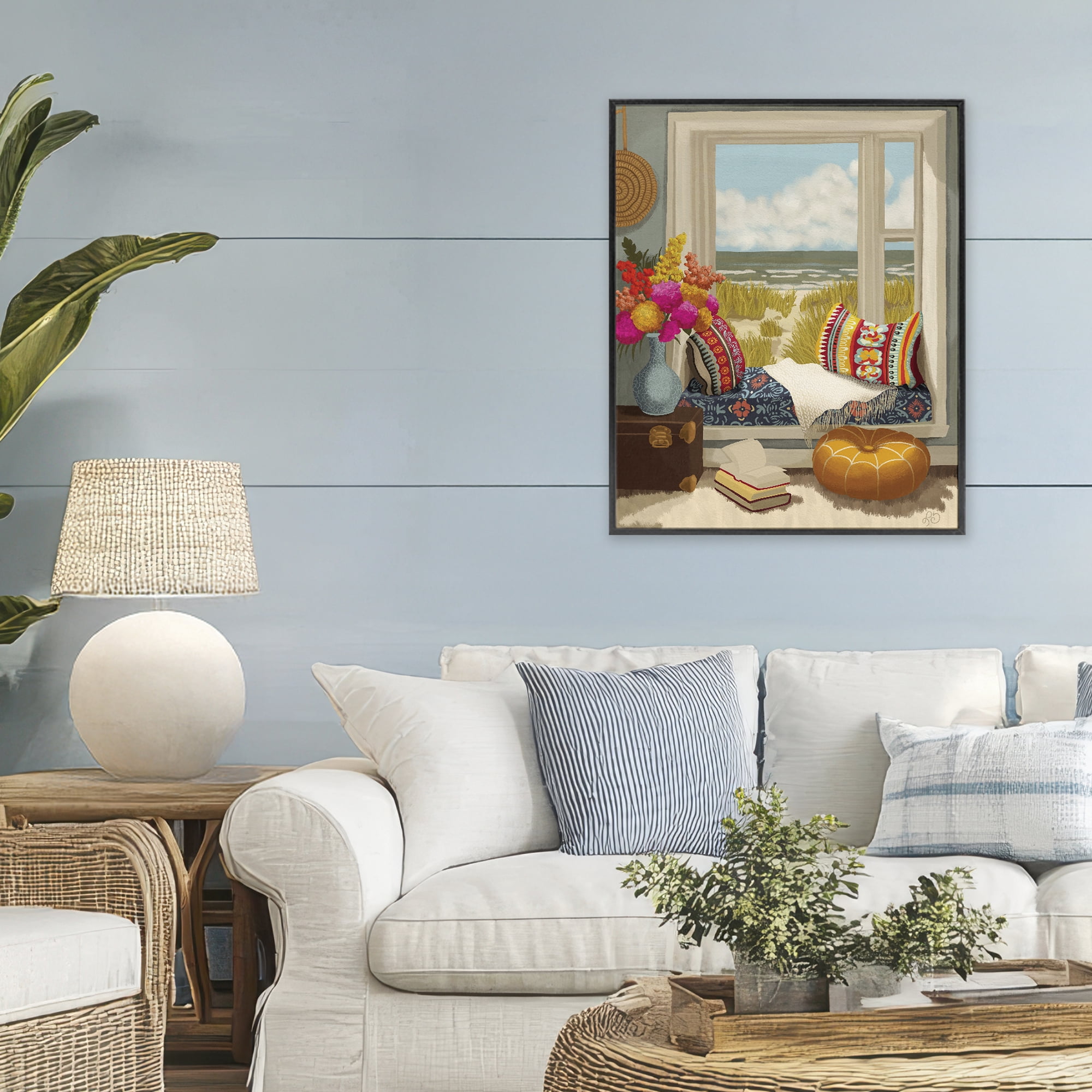 Stupell Industries Coastal Vacation Window Seat Black Framed Giclee Art, design by Lisa R Dumm