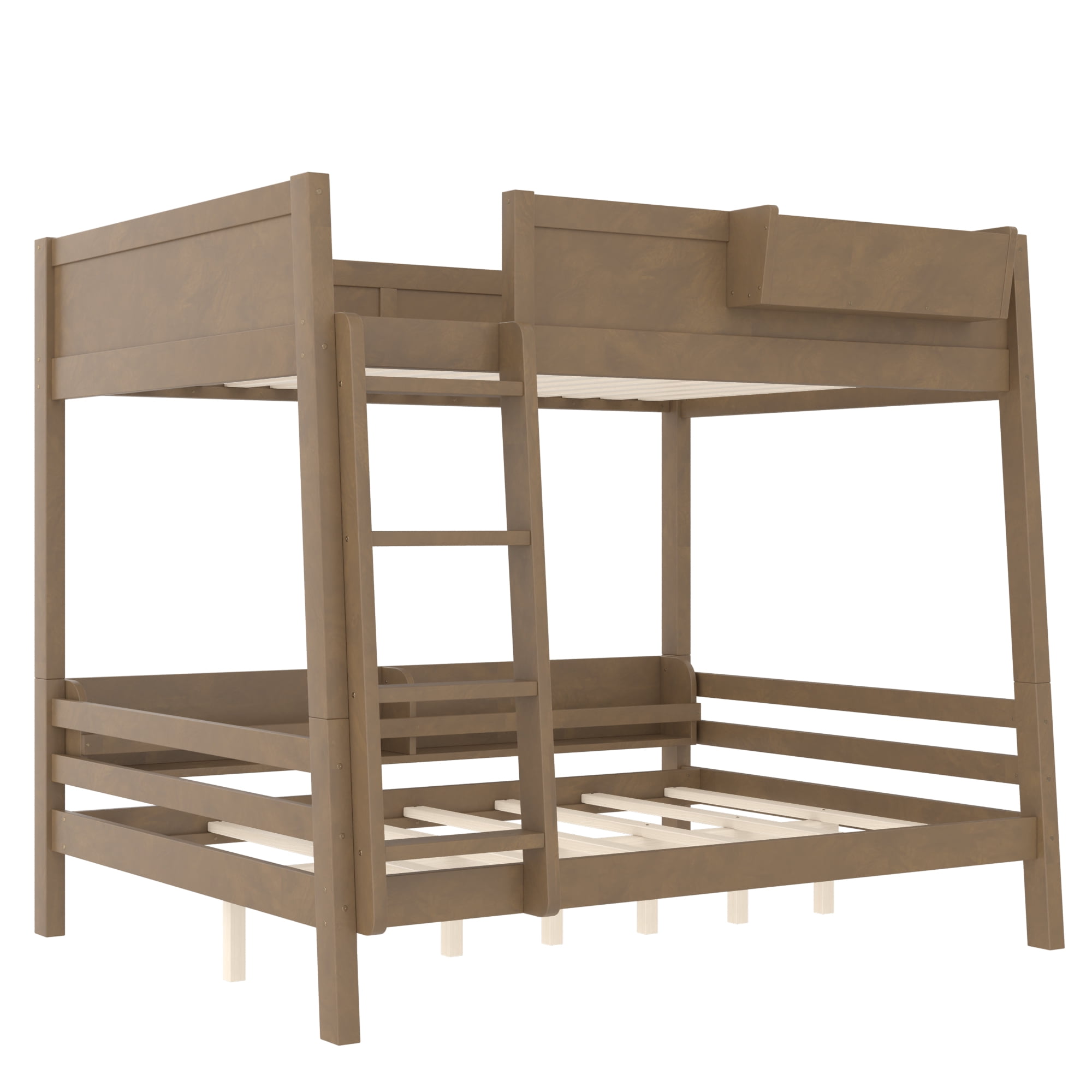 Mintazer Full Over Full Detachable Bunk Bed with Storage Shelf and Bookshelf, Modern Convertible Bunk Bed with Ladder and Guardrails for Bedroom Guest Room, Vintage Brown