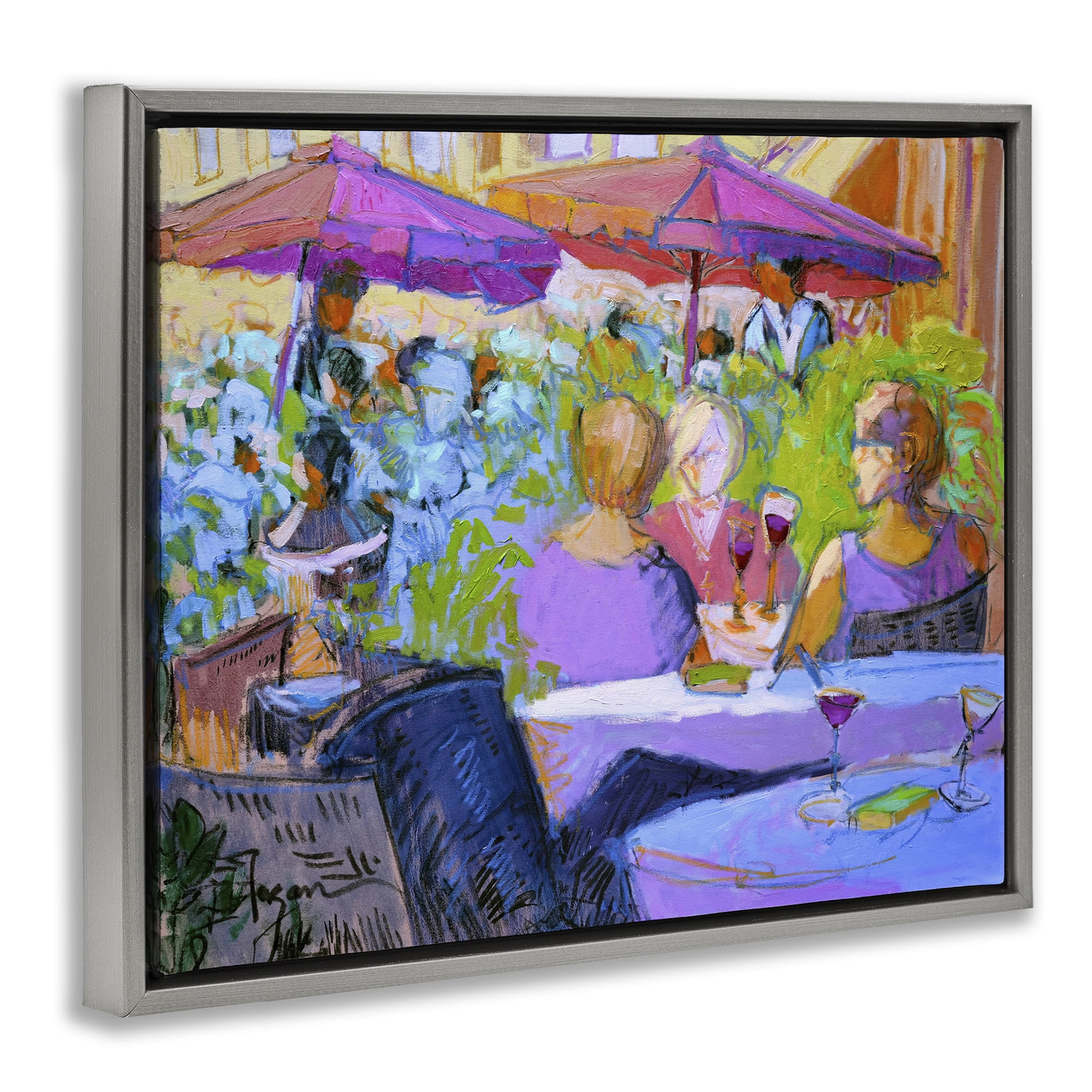 Stupell Industries Women Dining Abstraction People Painting Gray Floater Framed Canvas Art Print Wall Art, 31 x 25