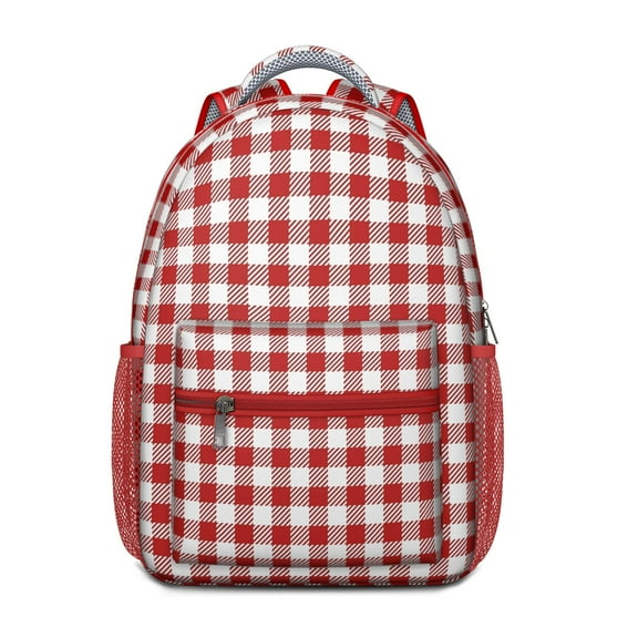 Red and White Checkered Backpack for School,Cute School Bag,Schoolbag with Adjustable Shoulder Straps & Padded Back,15.3"x11"x6.7"