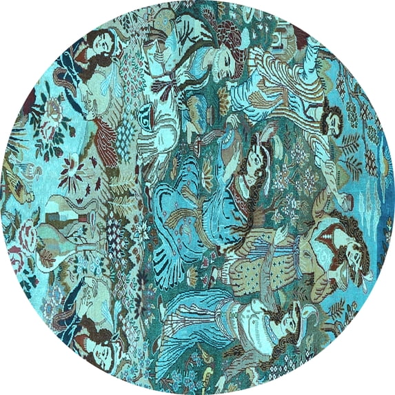 Ahgly Company Indoor Round Animal Light Blue Traditional Area Rugs, 8' Round