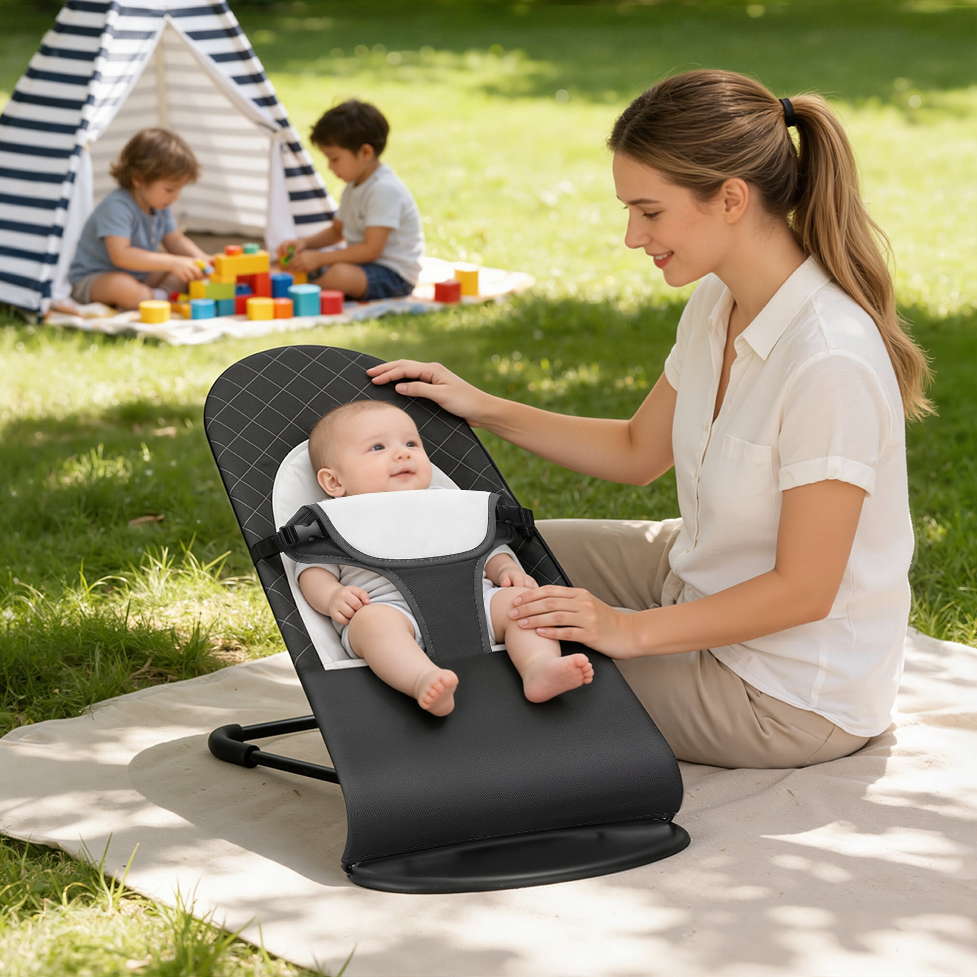 kmaier Baby Swing for Infants, Baby Delight Bouncer Seat Fixed with Swing Toys for 0-18 Months,Dark Gray