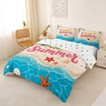 thumbnail image 2 of jejeloiu Cute Hello Summer Bedding For Girls,Beach Starfish Print Duvet Cover Full,Blue Beige,Polkadot Reversible,3 Pieces,1 Duvet Cover and 2 Pillowcases, 2 of 6