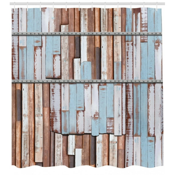 Rustic Shower Curtain Nautical Long Wooden Planks Tree Designs On With Rusty Screws Art Print Fabric Bathroom Set With Hooks Brown White And Blue By Ambesonne Walmart Com Walmart Com