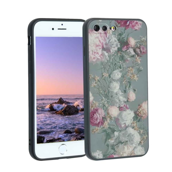 Vintage-Floral-Art-Design-376 Phone Case, Degined for iPhone 8 Plus Case Men Women, Flexible Silicone Shockproof Case for iPhone 8 Plus