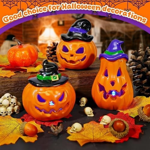 7 Décorations Halloween En Bois - Citrouilles, Chauves-souris, Fantômes, Chat Noir Pour Table, Étagère - 8