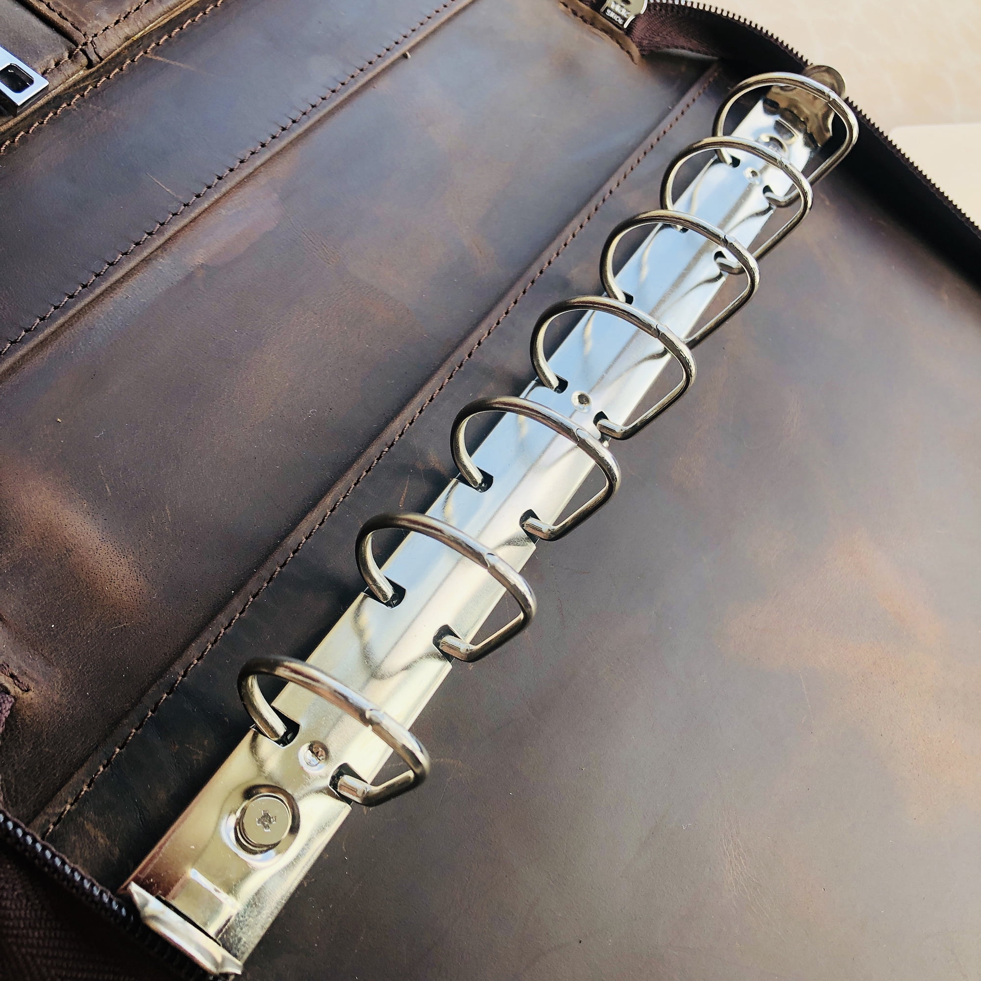 7 Ring Check Binder Cowhide Leather Check Portfolio for 3-Up Business Checks, Check Book Binder with Handle, Zippered Check Holder with 500 Check Capacity, Personalized Checkbook