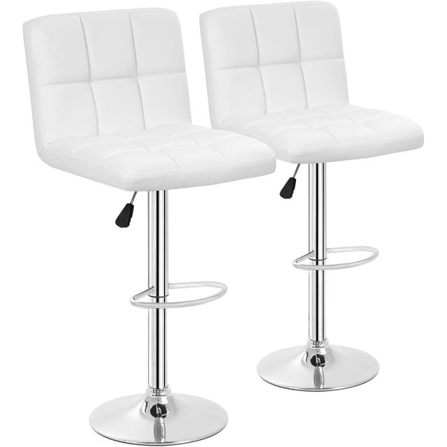 BestOffice Tabourets de Bar, Ensemble de 2, Tabourets de Bar Pivotants Réglables en Cuir PU, Tabourets de Comptoir Modernes, Dossier et Repose-Pieds, Blanc