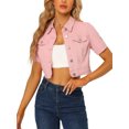 thumbnail image 1 of INSPIRE CHIC Veste en Denim Courte pour Femme à Manches Courtes, devant Boutonné, Veste en Jean S Rose, 1 of 6