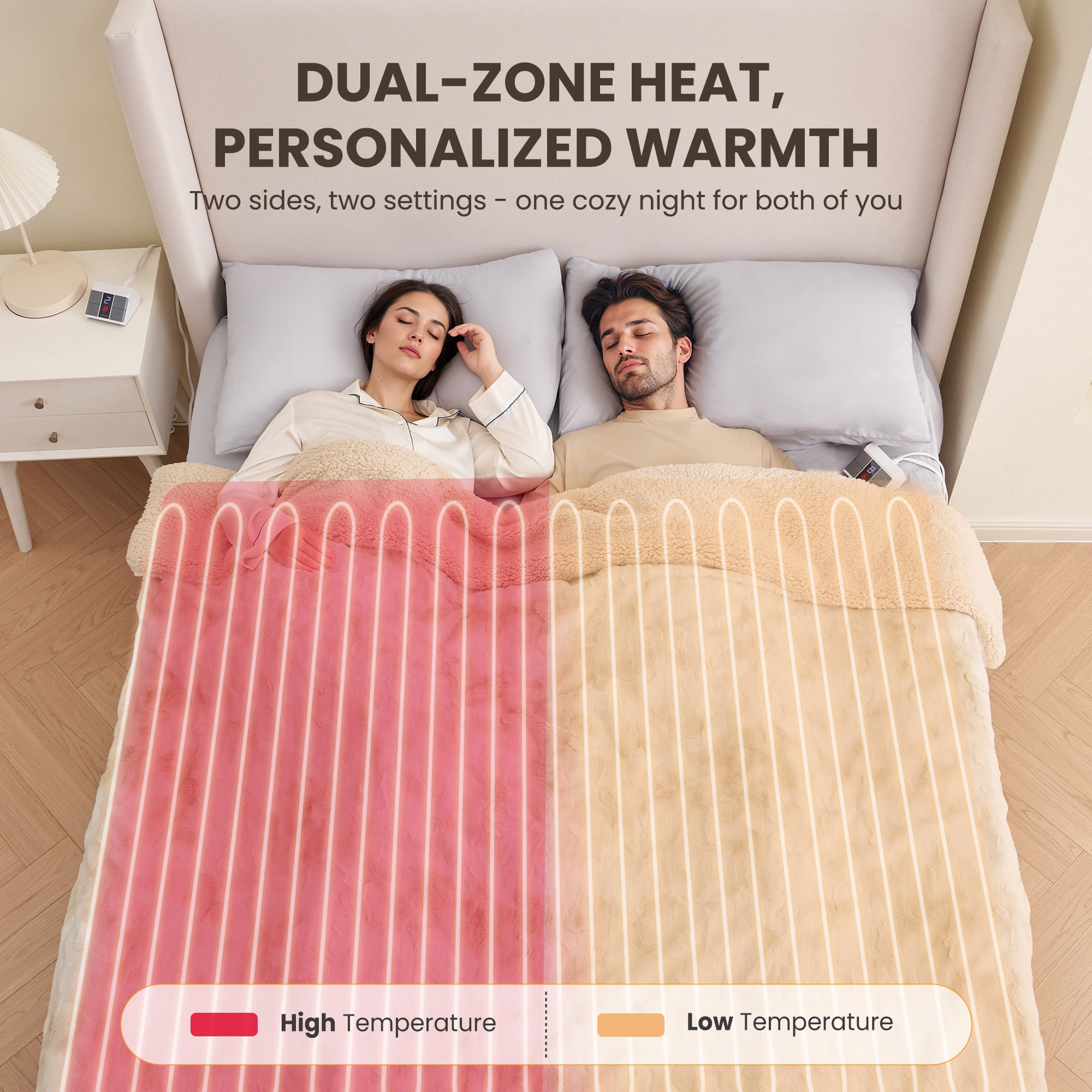 MARNUR Heated Blanket Queen Size 84" x 90", Faux Fur & Sherpa Electric Blanket with Dual Controllers, 10 Heat Levels, 10H Timer, Tie-Dye Off White
