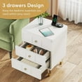 thumbnail image 3 of 3-Drawer Nightstand Tall White and Gold Bedside Table with Drawers, 3 of 6