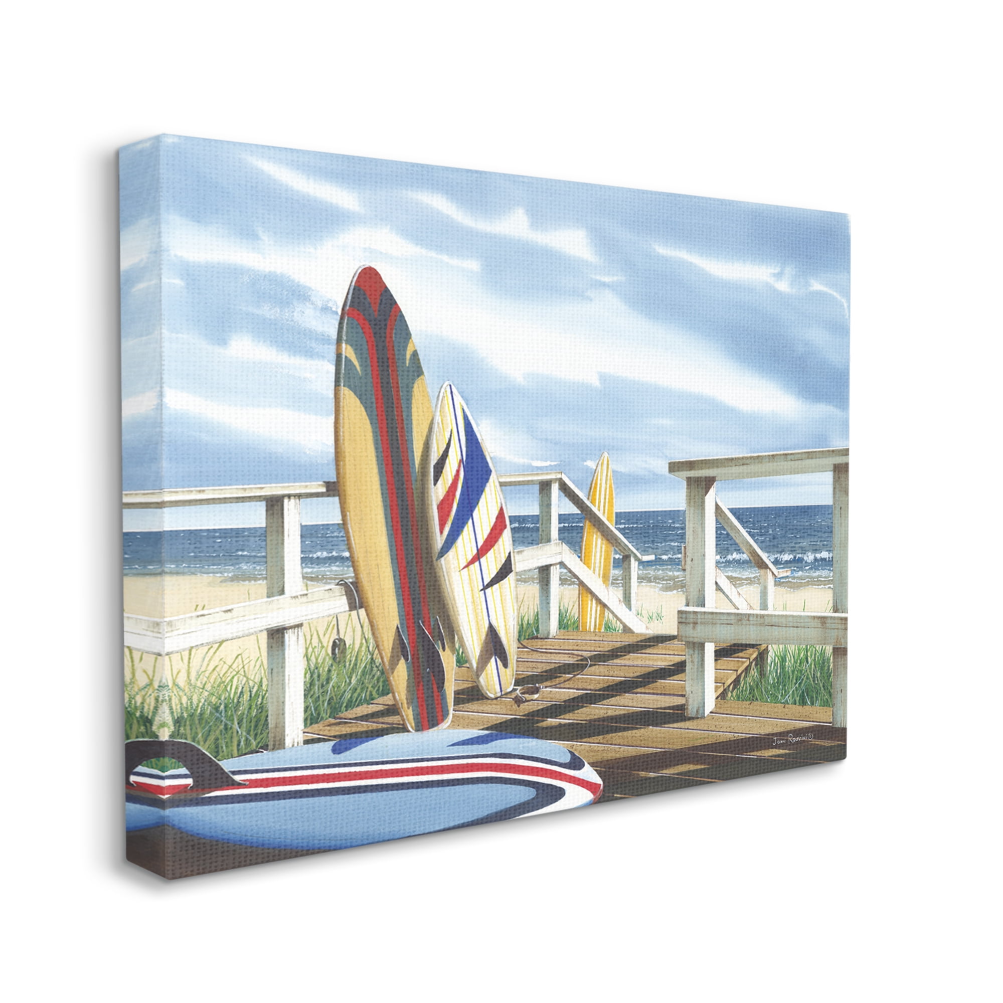 Stupell Industries Surfboards on Beach Deck Nature Painting Gallery Wrapped Canvas Print Wall Art, 48 x 36
