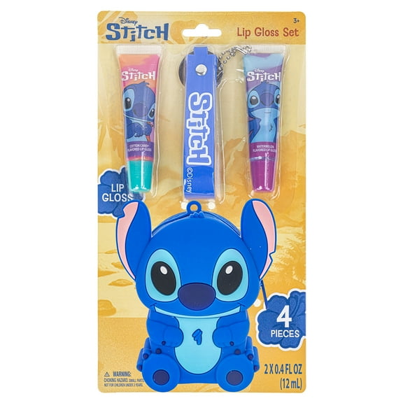 Disney Stitch Lip Gloss Set with Silicone Character Bag, Kids Ages 3 , 4-Pieces