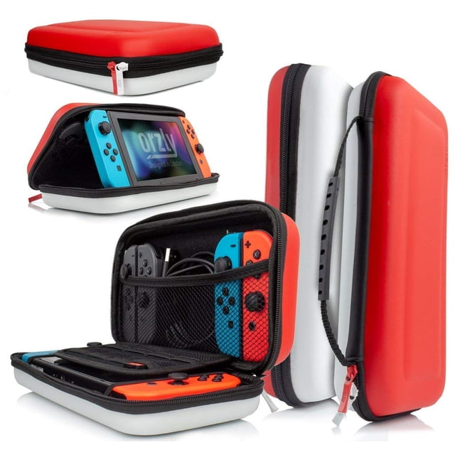 Orzly Carry Case Compatible With Nintendo Switch - RED & WHITE Protective Hard Portable Travel Carry Case Shell Pouch for Nintendo Switch Console & Accessories
