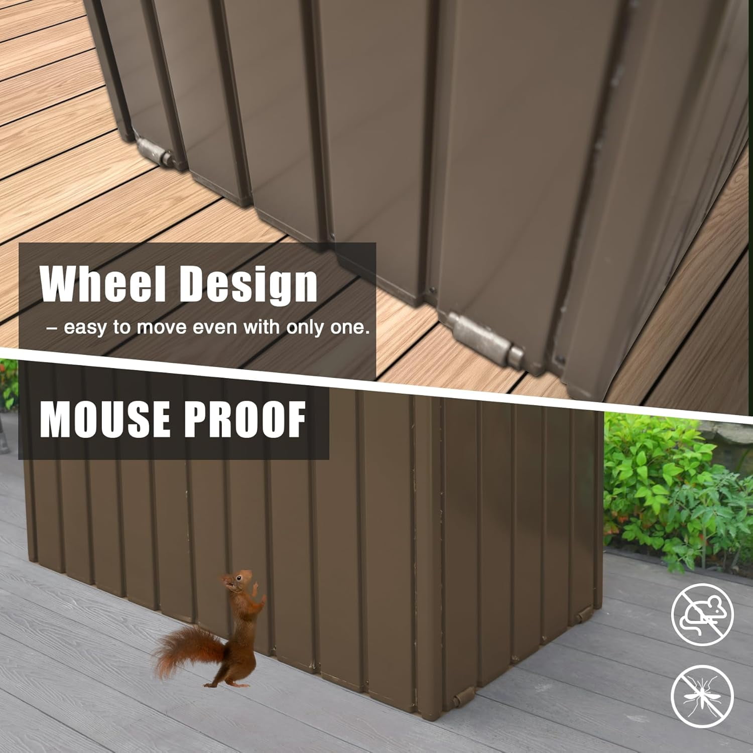TOTAL Outdoor 120 Gallon Outdoor Deck Box,Waterproof & Rodent-Proof Steel-Reinforced Deck Container,Hydraulic Safety Lid with Lock,Patio, Garden, Pool Equipment Organizer,Dark Brown