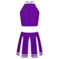 thumbnail image 4 of Aiihoo Womens School Girls Cheerleading Team Uniform Outfits 3Pcs Sleeveless Crop Tops with Pleated Skirt and Headwear Purple S, 4 of 7