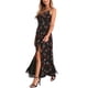 thumbnail image 4 of Vestido Maxi Elegante con Estampado Floral para Mujer, Nudo Frontal, Escote Corazón, Abertura, Talla XS, Negro, 4 of 6