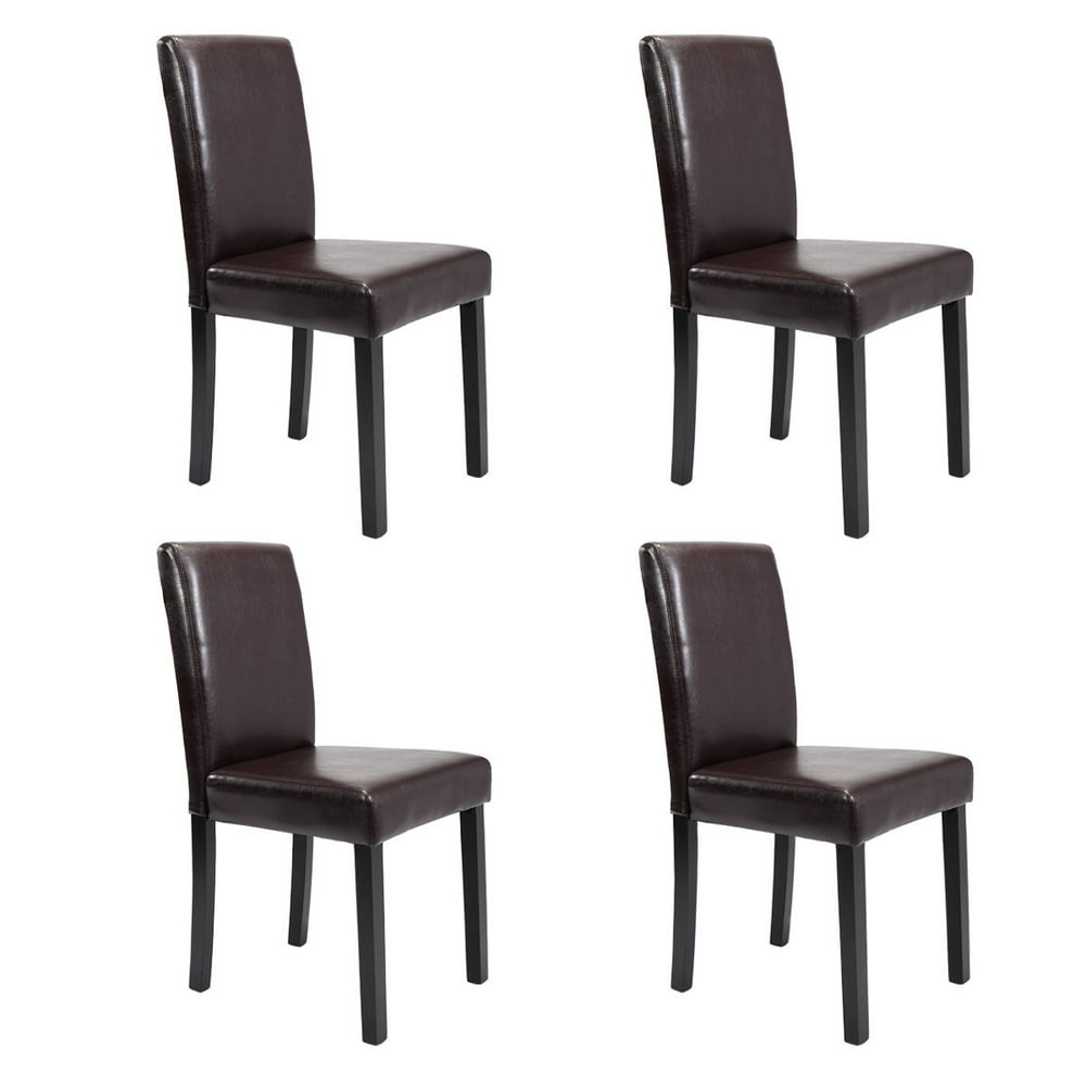 Set of 4 Brown Kitchen Dining Chairs Ubran Style PU Leather Side Chairs
