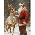 thumbnail image 1 of Qisvanset 12x16 Inch Vintage Santa Reindeer Canvas Wall Art, Classic Christmas Oil Painting Holiday Home Decor, 1 of 8