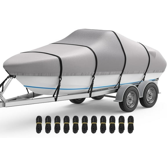 RVMasking Heavy Duty 1400D Waterproof Boat Cover Trailerable for 16-18.5 Ft V-Hull, Tri-Hull, Runabout, Bass, Ski Boats with Storage Bag