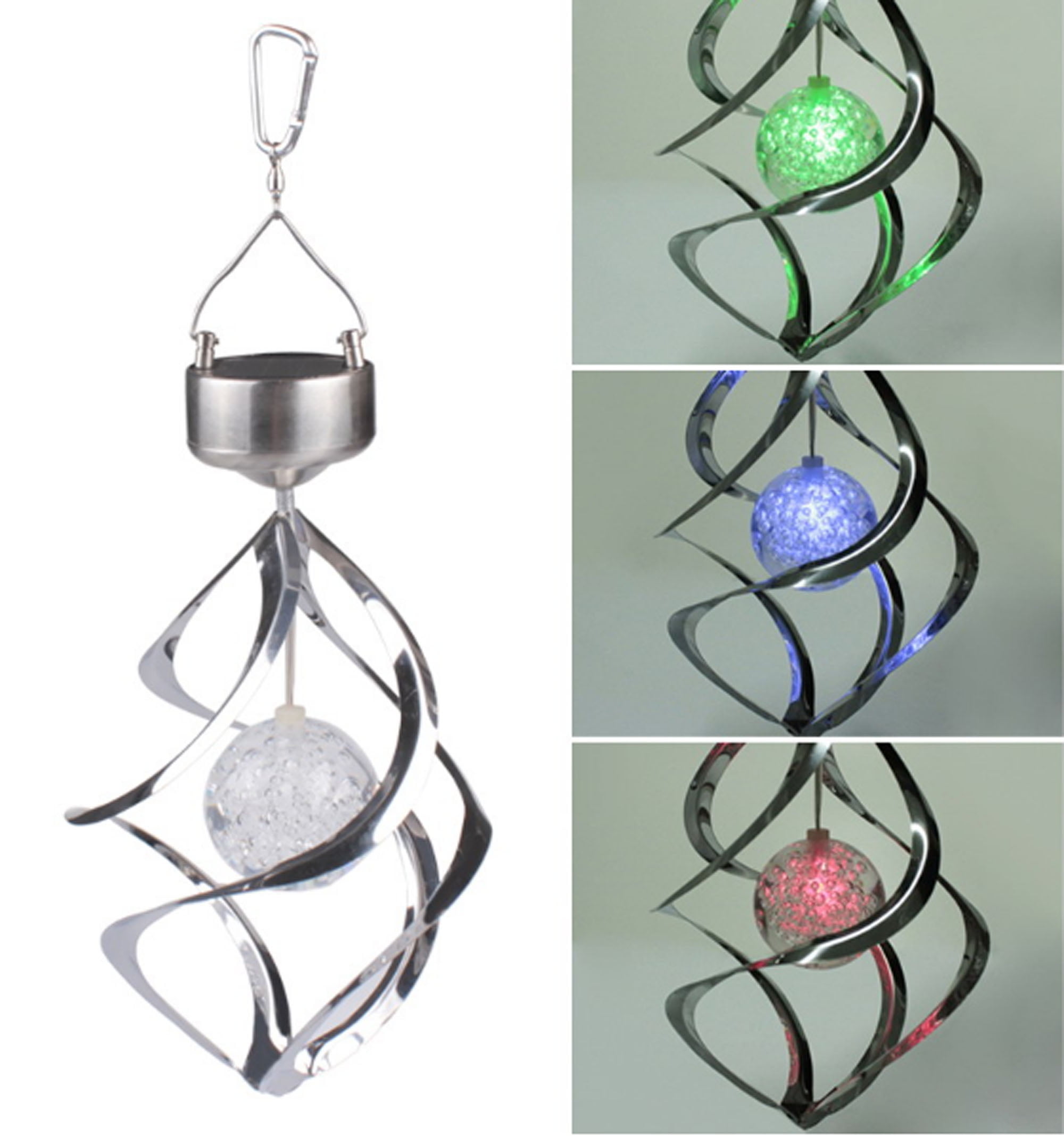 Solar Powered Wind Chimes LED Spiral Spinner Lamp Colour Changing Hanging Lights 