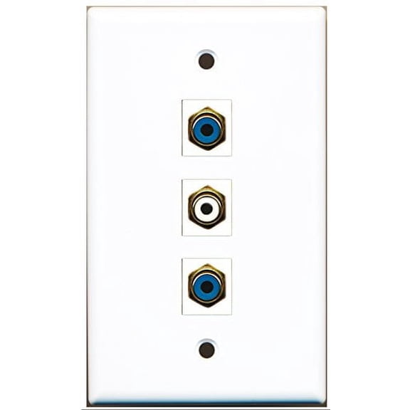 RiteAV - 1 Port RCA White 2 Port RCA Blue Wall Plate