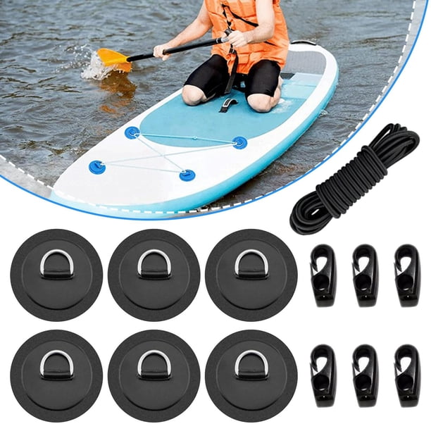 Anillos en D de material acero inoxidable Parches Kayak Elástico Cuerda elástica Ganchos Paddleboard PVC Inflable Barco Paddle Board Canoa Cubierta Kit de Negro DYNWAVEMX Aparejo de cubierta de kayak