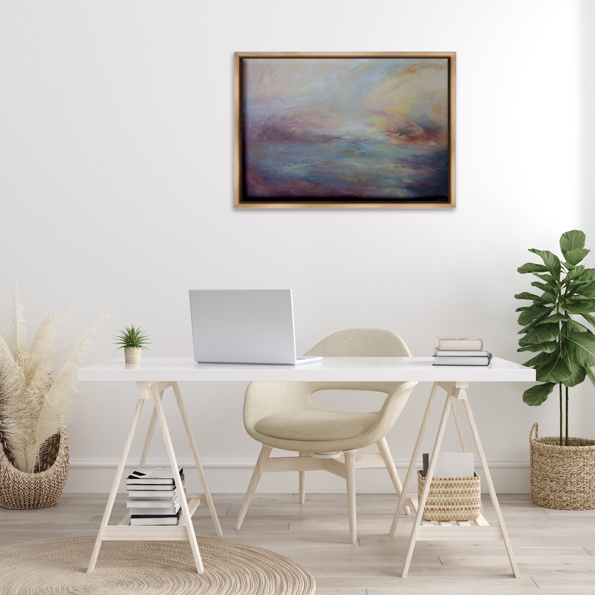 Stupell Industries Golden Hour Swirled Abstract Abstract Painting Brown Floater Framed Canvas Art Print Wall Art, 31 x 21