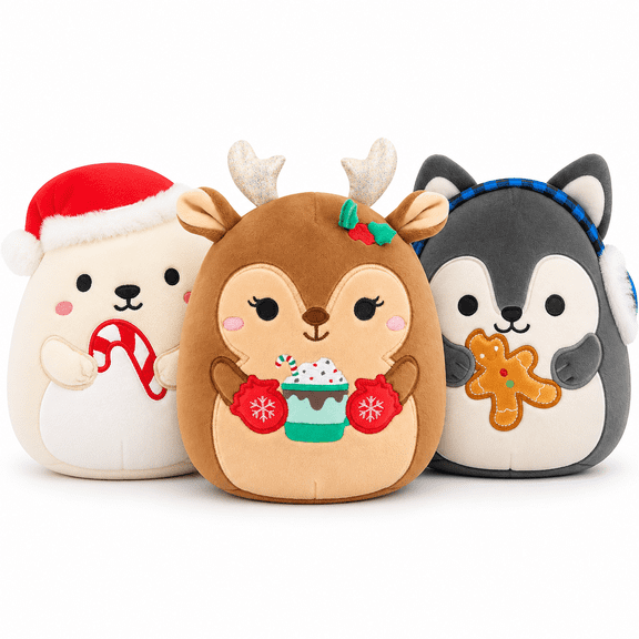 Collectible Squishmallows 5-Inch Holiday Plush Ryan the Husky Brooke the Polar Bear Darla the Reindeer 3-Pack Set