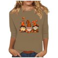 thumbnail image 2 of Leodye T-Shirts pour Femmes d'Halloween à Manches 3/4 à Col Rond, Automne, Halloween, Graphique Amusant, Haut à Manches Longues, Kaki 8(L), 2 of 4
