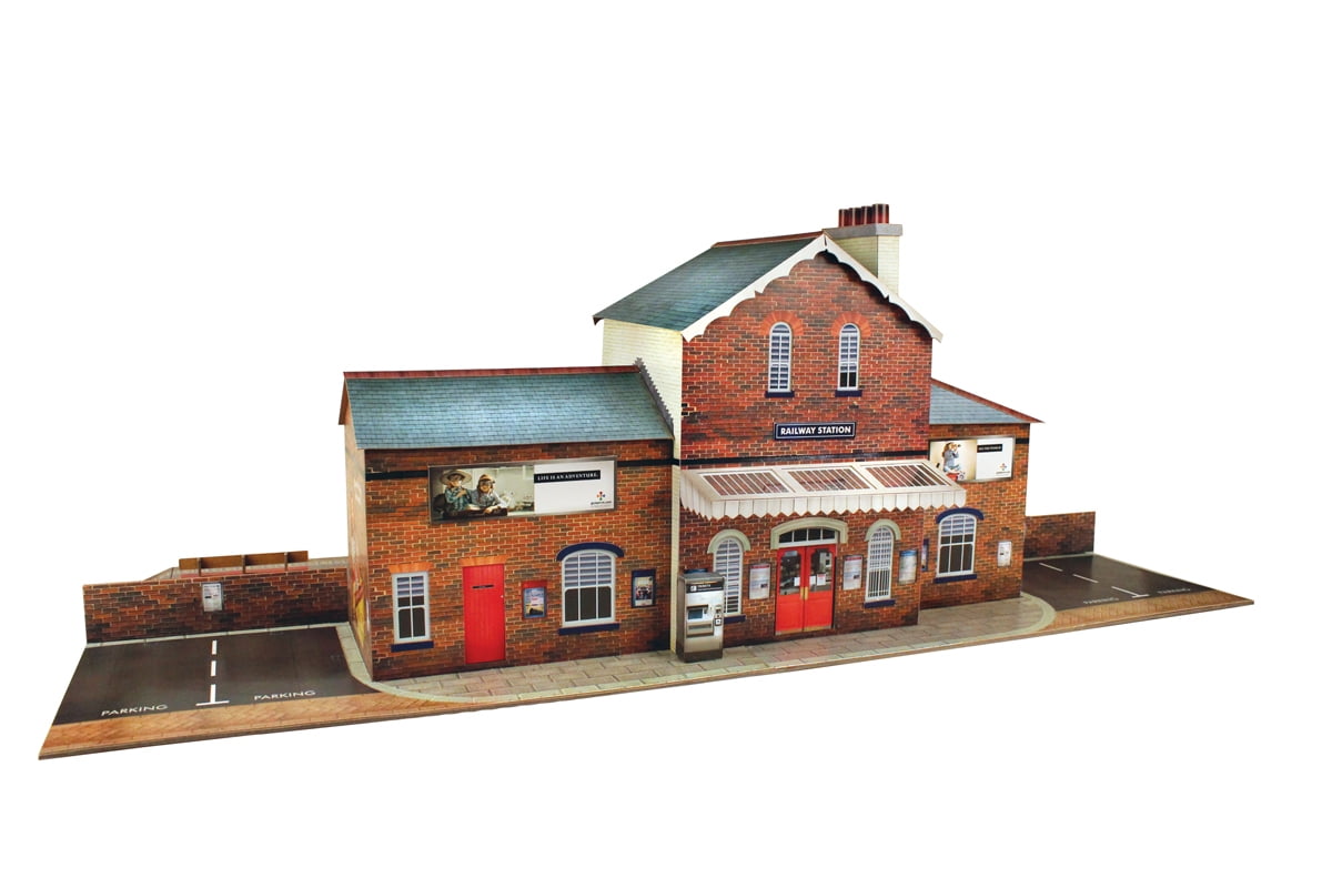 The CityBuilder RAILROAD STATION Cardboard Model Making Kit (1:48) O Scale for Model Railroads and Cars