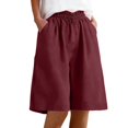thumbnail image 2 of Women's Cotton Linen Bermuda Shorts, Elastic Waist Loose Fit 5 Inch Shorts with Side Pockets, Casual Summer Solid Color Knee Length Shorts for Daily Lounge Vacation Wear 08-Wine L, 2 of 5