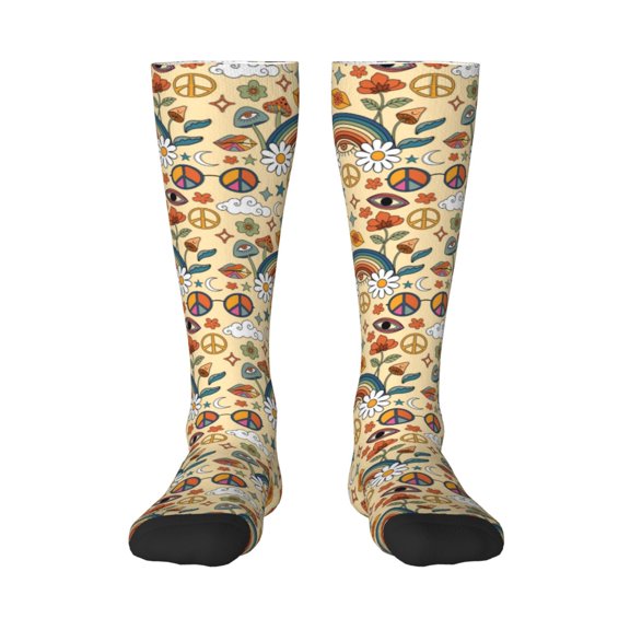 Rateoe 70s Hippie Style Pattern Women’s Knee High Crew Socks,Trouser Socks Comfortable, Breathable, Moisture-Wicking and Soft