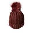 thumbnail image 3 of Women's Cable Knit Winter Warm Pom-Pom Knit Beanies with Rhinestone Accent Design, Maroon / Silver, 3 of 3
