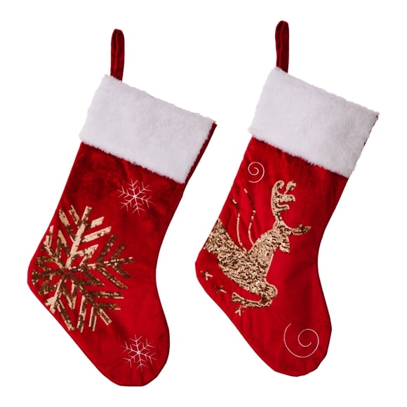 Jinsinto Bas de Noël 2 Pack, 18" Broderie Paillettes Décor Bas Peluche Cheminée Suspendus Bas