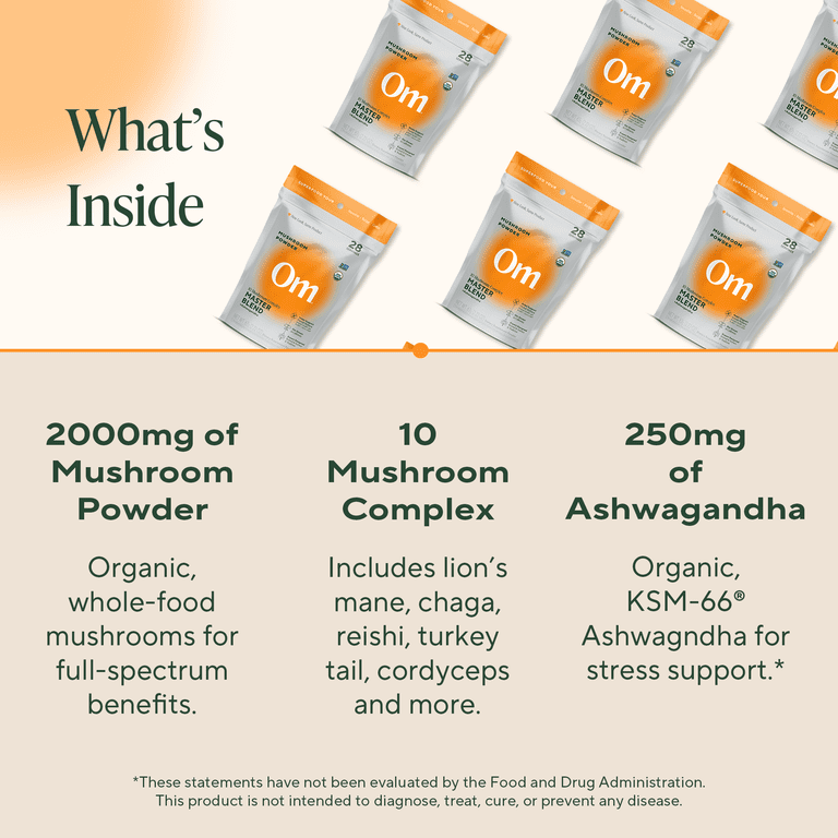 Om Master Blend Organic Mushroom Powder with KSM-66 Ashwagandha