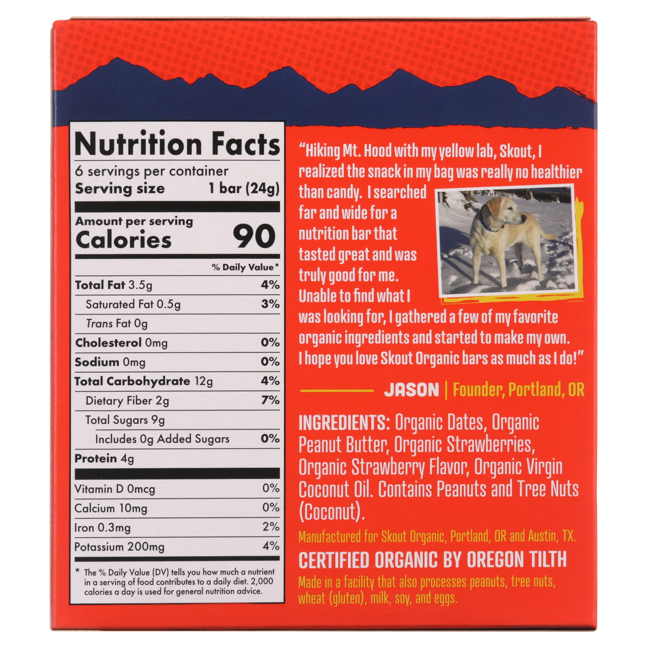 Skout Organic, Kids Real Food Bar, Peanut Butter & Jelly, 6 Energy Bars, 0.85 Oz each