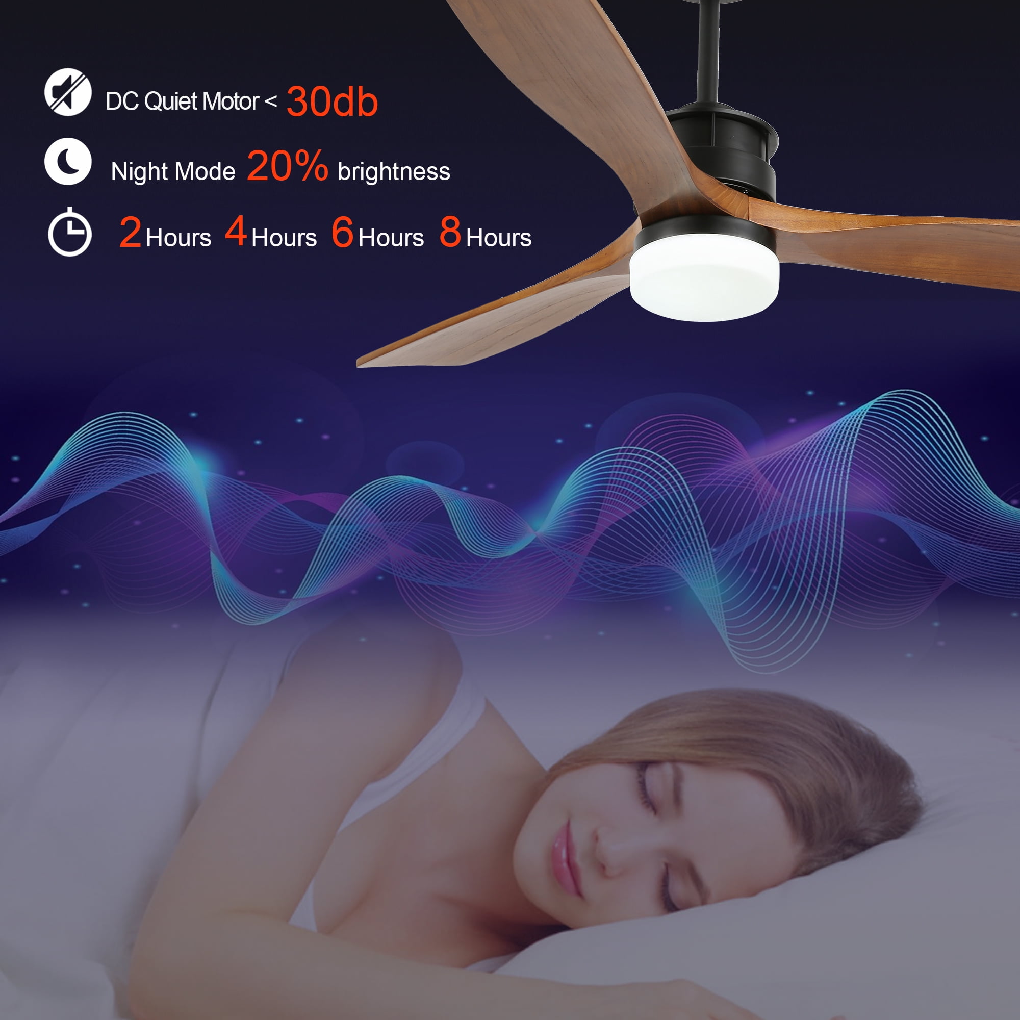 Bella Depot 52" Black Natural Wood Ceiling Fan with Dimmable LED Light, Reversible Blades, Remote Control