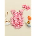 thumbnail image 2 of Kiapeise Newborn Girl Romper Fly Sleeve Cartoon Rabbit Printed Ruffles Playsuit + Headband Set, 2 of 8