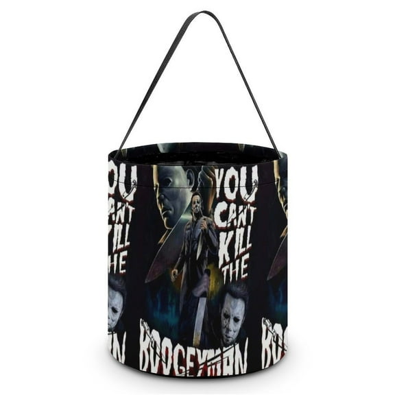 Michael Myers Candy Tote Bags Halloween Trick or Treat Bucket Bag Portable Collapsible Reusable Goody Handbag