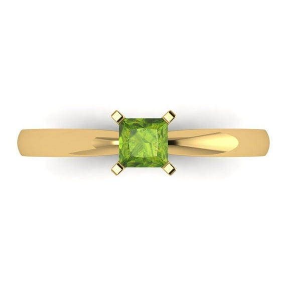 0.5 ctw Solitaire Anniversary Ring for Women | Princess Cut Natural Peridot | Hyperallergenic Solid 14K Yellow Gold