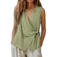 thumbnail image 4 of Cilsoka 2026 Women’s Linen Wrap Tank Top Ruched Tie Side V Neck Sleeveless Casual Vacation Blouses Loose Fit, 4 of 5