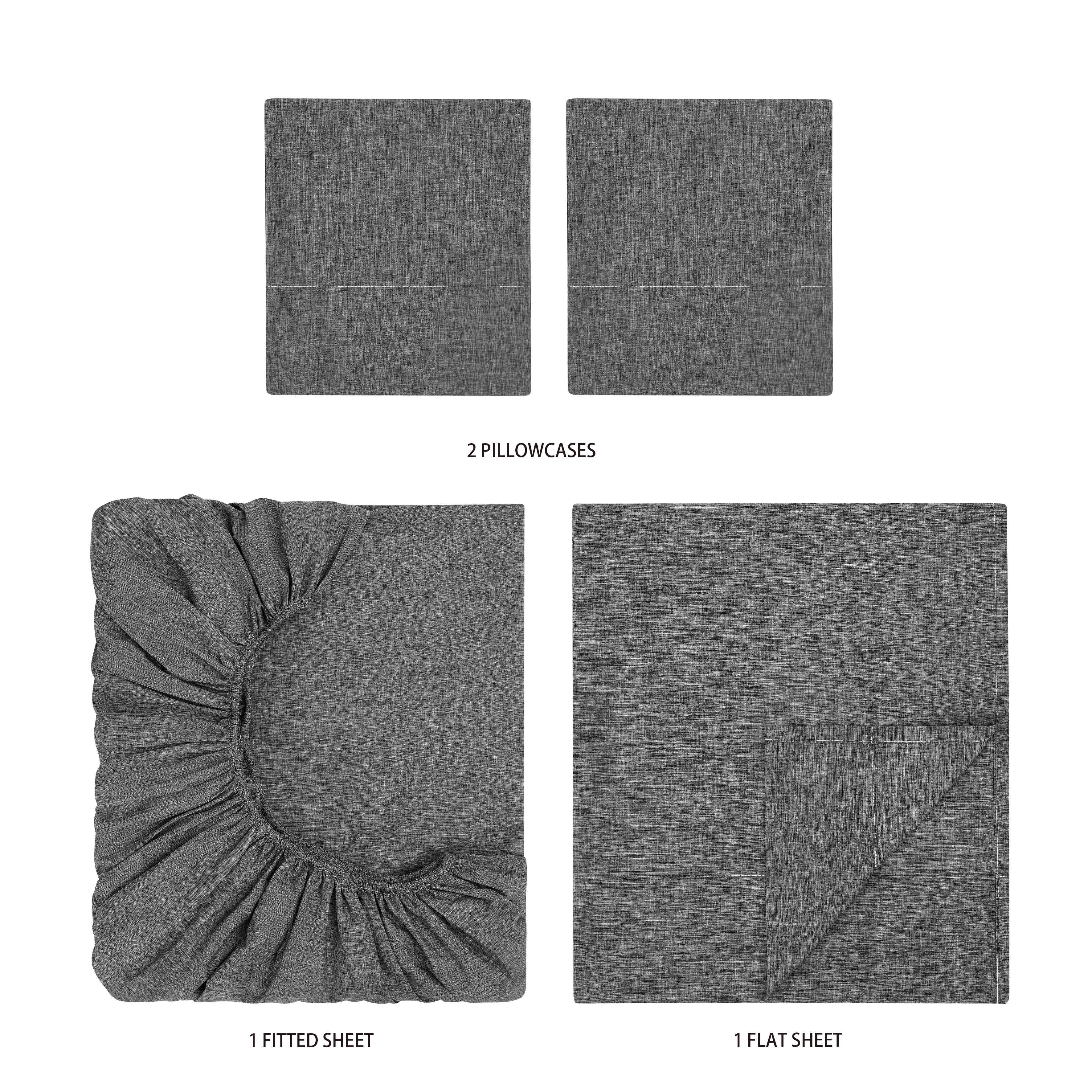 Mainstays Super Soft Textured Microfiber Bed Sheet Set, Queen, Charcoal Grey, 4 Piece