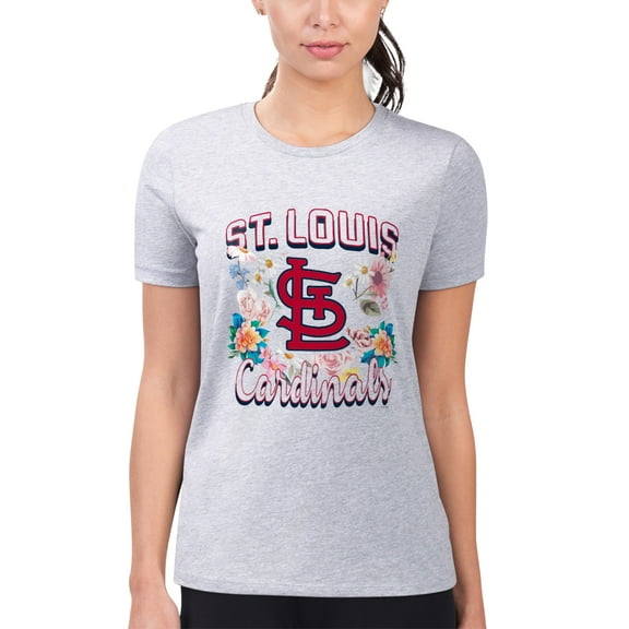 Women's G-III 4Her by Carl Banks Heather Gray St. Louis Cardinals Super-Slim Fit Lightweight Flowers Graphic T-Shirt