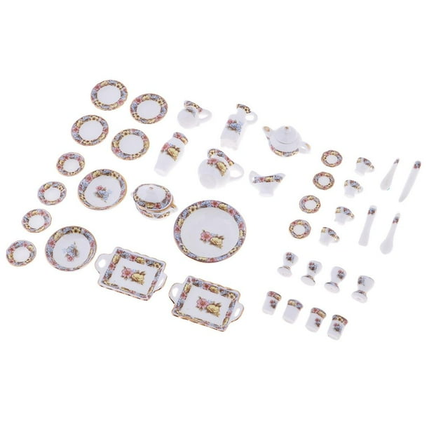 Set de Juego de Té 40 Unidades Sunnimix Miniatura para Casa de Muñecas Color Blanco