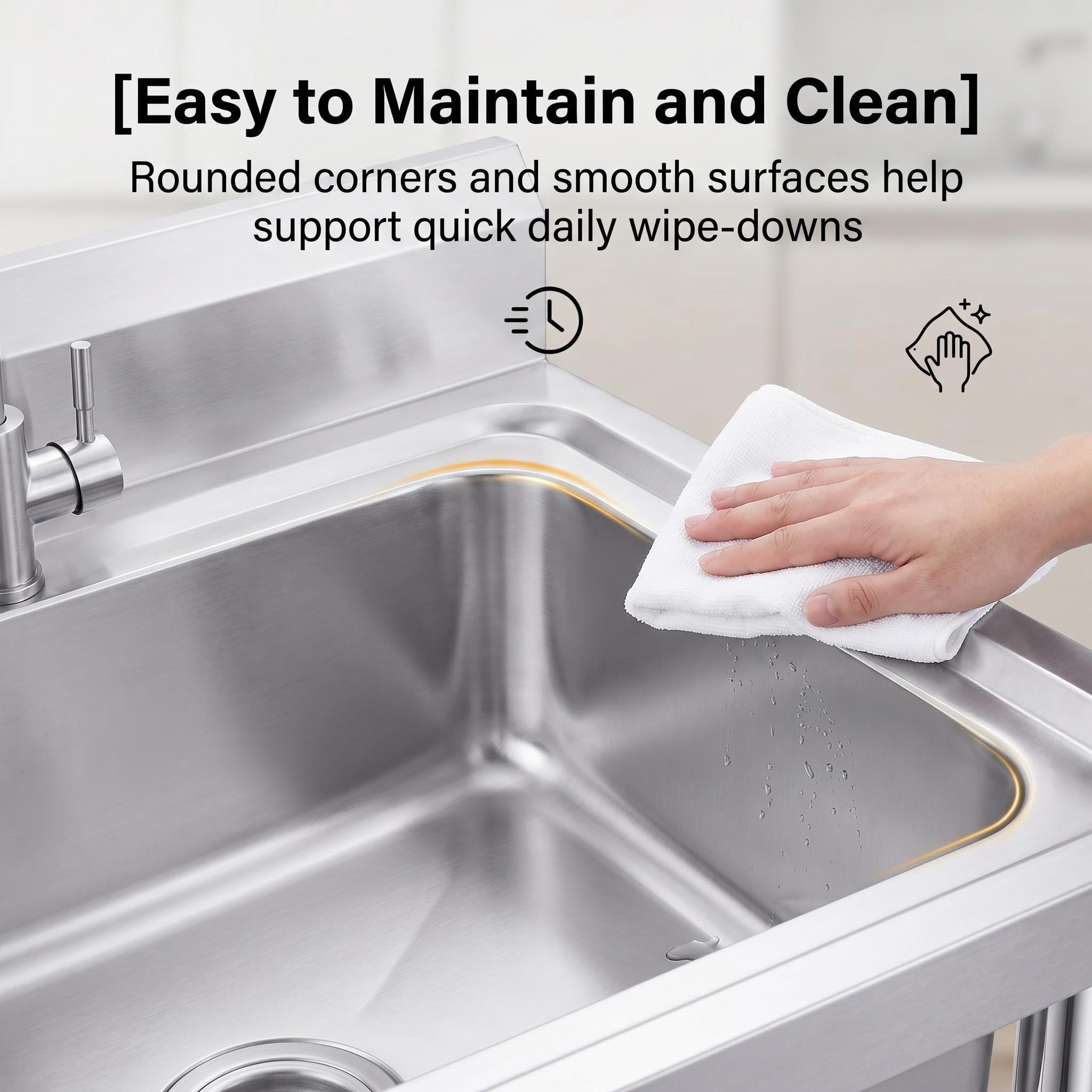 Freestanding Stainless Steel Single Bowl Laundry Sink, Brushed Finish Deep Basin with Backsplash, Hot Cold Water Faucet and Storage Shelf, Heavy Duty for Laundry Room and Garage Use
