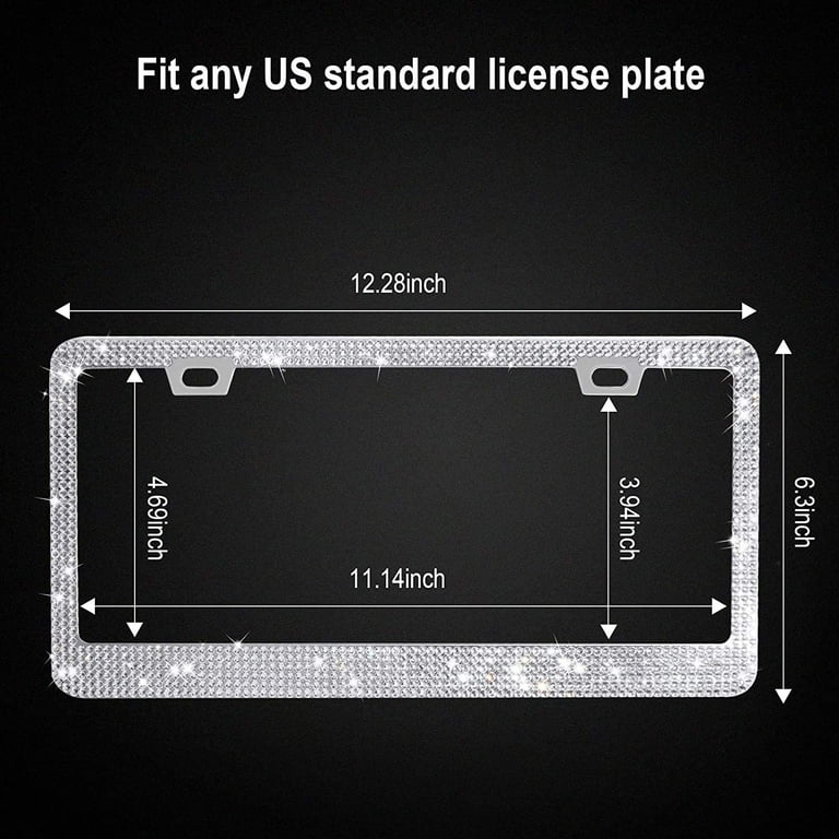 Custom License Plate Frame - Personalized Aluminum Holder With Glitter Text, Fits 12"x6" Plates