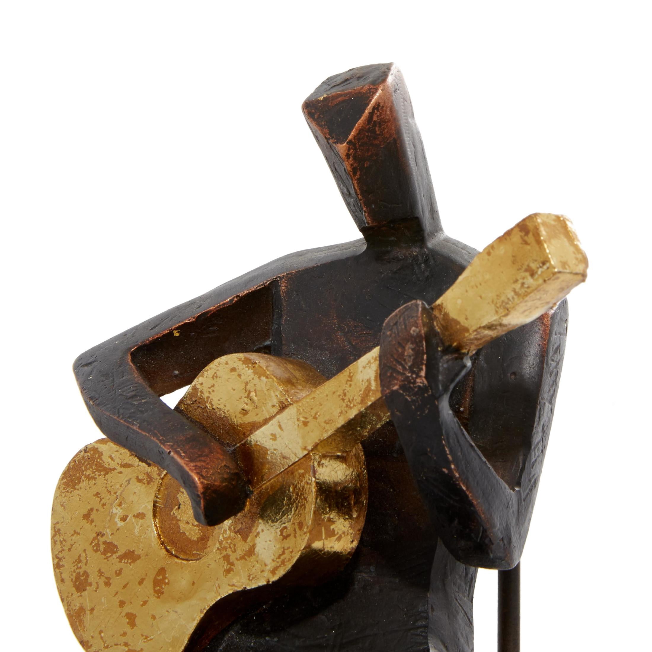 5"W, 8"H Brown Polystone Musician Sculpture with Gold Instruments, by DecMode (4 Count)
