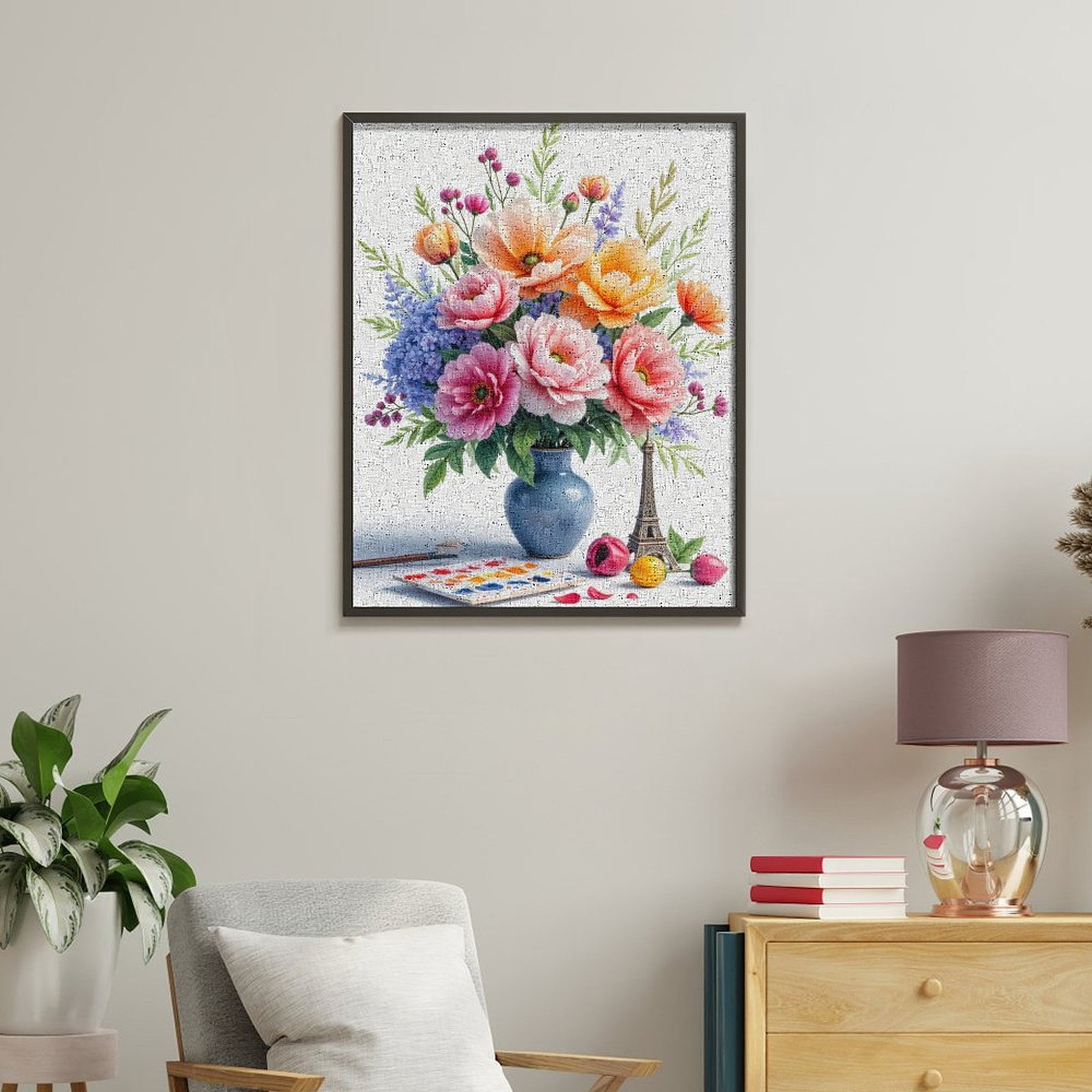 Paint By Numbers Kit for Adults Beginner - Floral Bouquet Art Pastel Colors Eiffel DIY Canvas Painting Kits for Adults, Frameless Paint By Number for Adults for Home Wall Decor 16x20 Inch